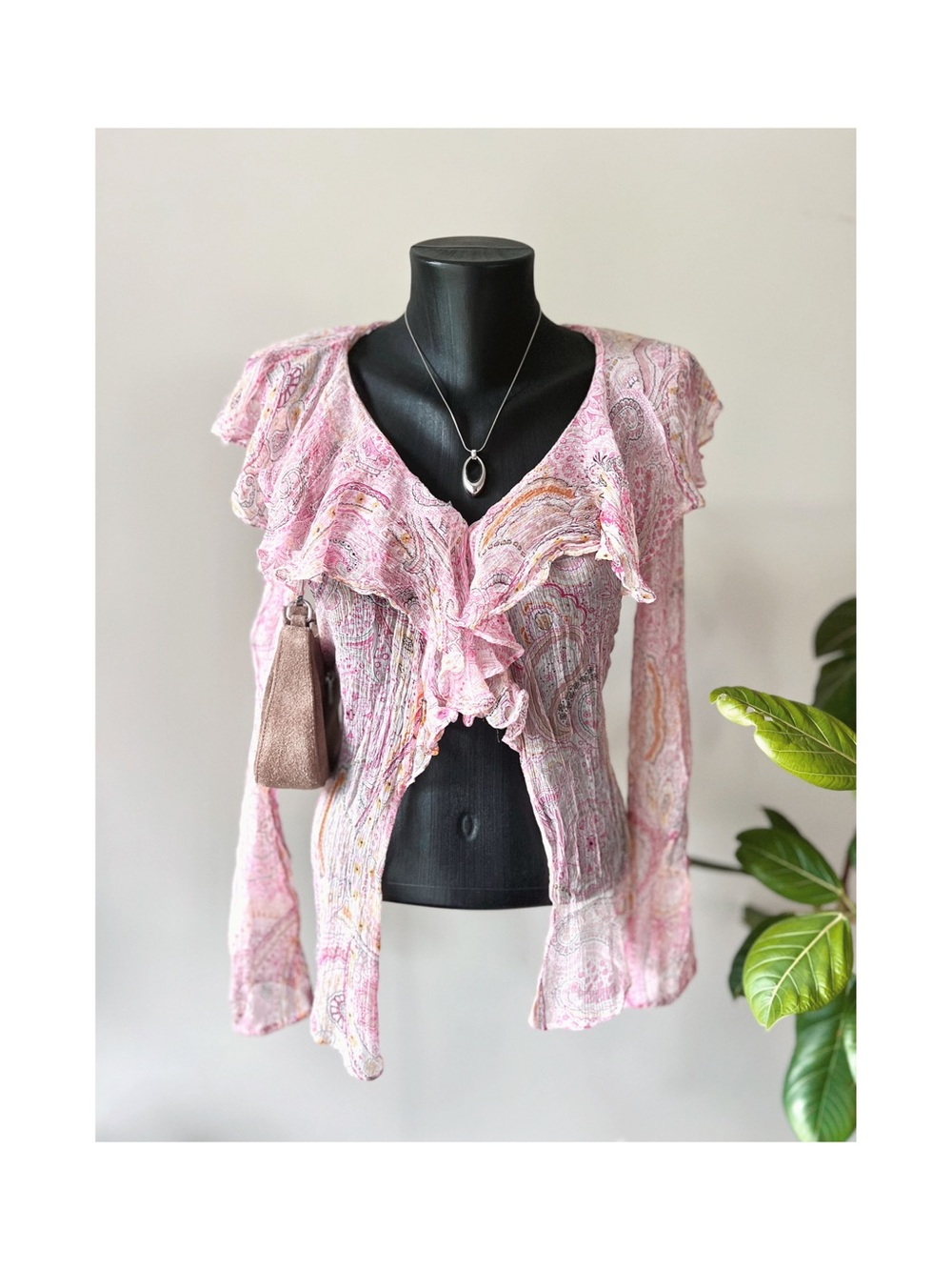 Vintage | 100% Silk Paisley Fairycore Boho Ruffle Top - Picture 4 of 7